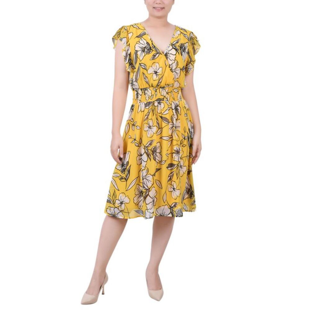 NY Collection Petite Flutter Sleeve Surplice Neck Dress